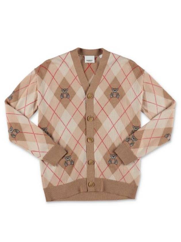 Kids Thomas Bear Argyle Print Cardigan Beige - BURBERRY - BALAAN 1