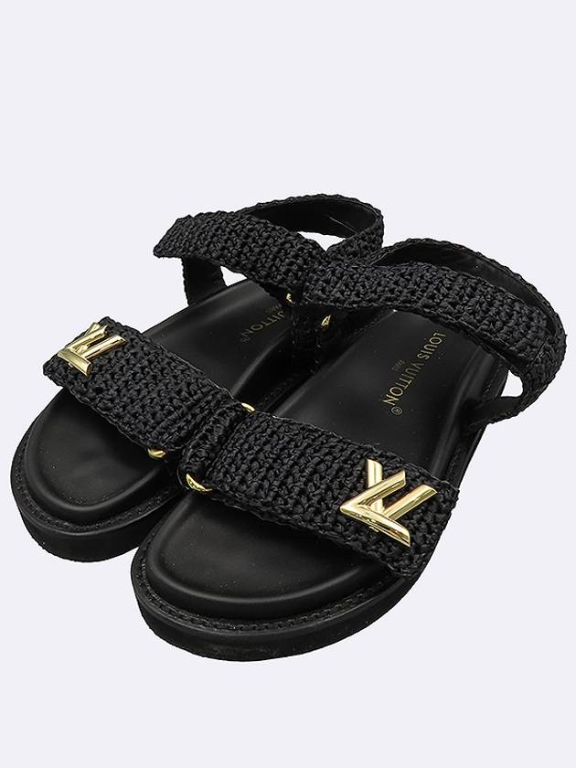 Louis Vuitton 1ABGR5 Black Color Leather LV Logo Twist Women s Sandals 35 - LOUIS VUITTON - BALAAN 5