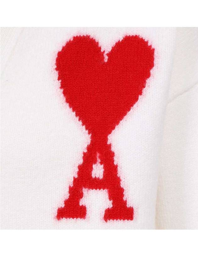 Big Heart Logo Wool Cardigan White - AMI - BALAAN 7