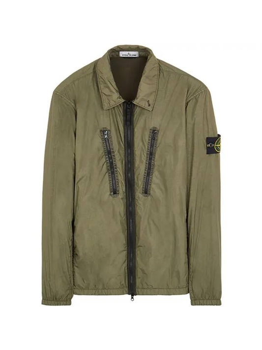 Garment Dyed Crinkle Reps Over Long Sleeve Shirt Olive - STONE ISLAND - BALAAN 1