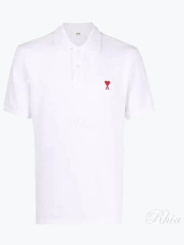 Small Heart Logo Polo Shirt White - AMI - BALAAN 2