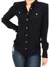 Gold Button Silk Shirt Black RF12204 - BALMAIN - BALAAN 4