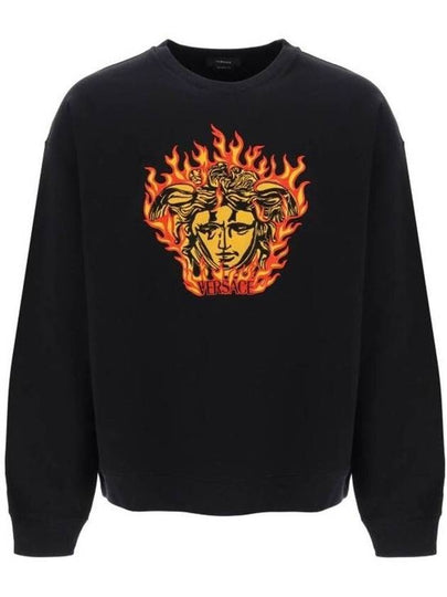 Medusa Flame Embroidery Logo Jersey Sweatshirt Black - VERSACE - BALAAN 2