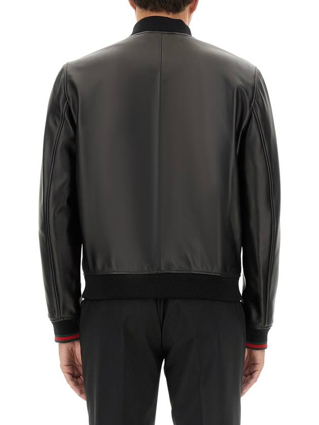 Web Leather Bomber Jacket Black - GUCCI - BALAAN 4