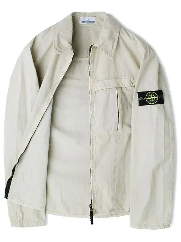 Organic Cotton Shirt Zip Up Jacket Beige - STONE ISLAND - BALAAN 8