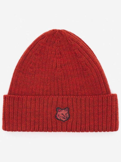 Bold Fox Head Patch Ribbed Beanie Red - MAISON KITSUNE - BALAAN 2