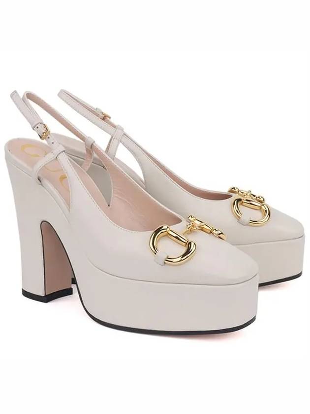 Horsebit Platform Pumps Heel White - GUCCI - BALAAN.