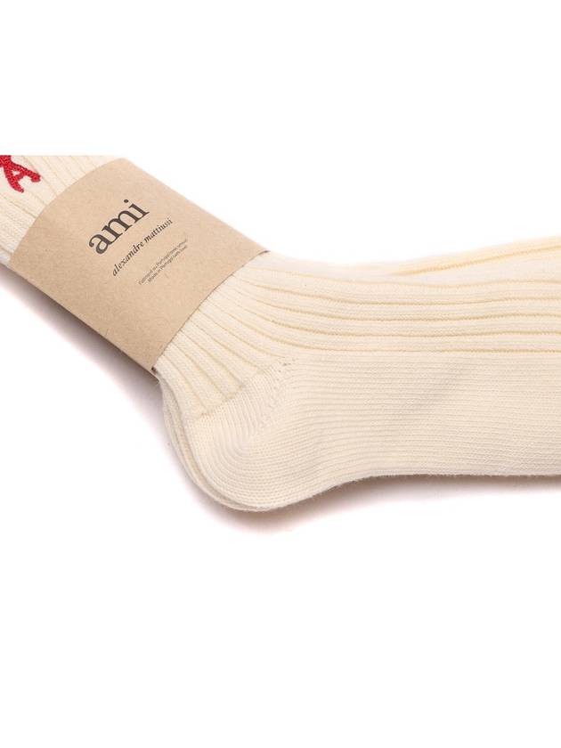 Embroidered Logo 3 Pack Socks Ivory - AMI - BALAAN 5