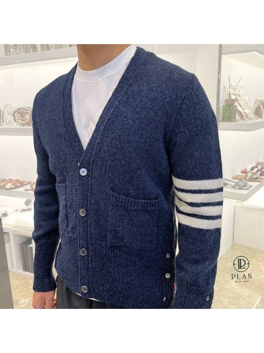 Men's Stitch Classic Shetland V-Neck Wool Cardigan Navy - THOM BROWNE - BALAAN 2