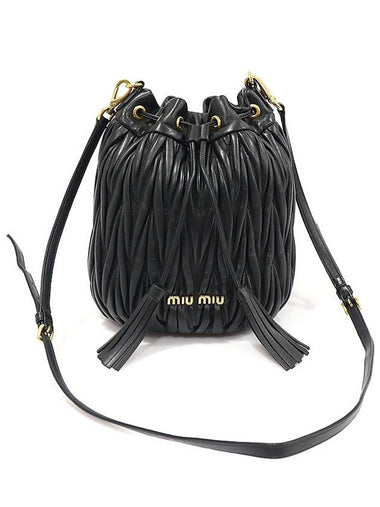 5BE014 Black Nappa Materasse Gold Lettering Bucket Shoulder Bag - MIU MIU - BALAAN 1