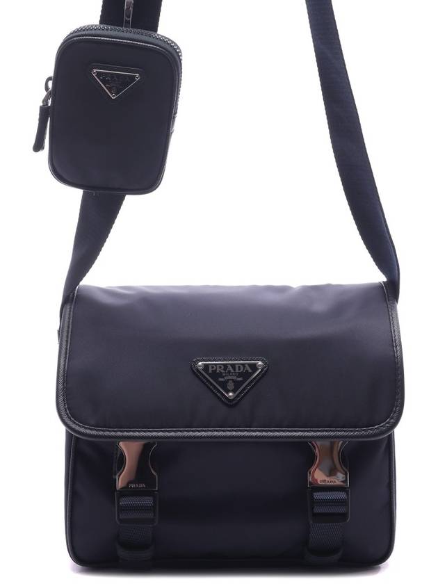 Triangle Logo Re-Nylon Saffiano Leather Cross Bag Navy - PRADA - BALAAN 3