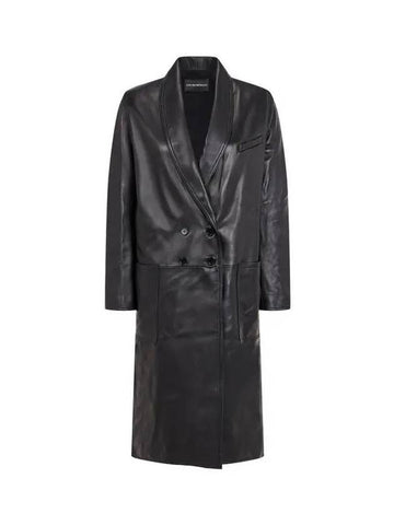 Women s Soft Leather Double Breasted Coat Black - EMPORIO ARMANI - BALAAN 1