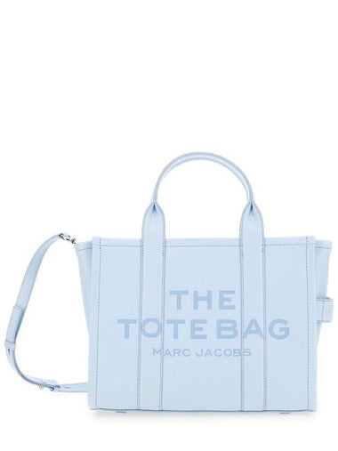 'The Medium Tote Bag' Light Blue Handbag With Logo On The Frontin Hammered Leather Woman - MARC JACOBS - BALAAN 1