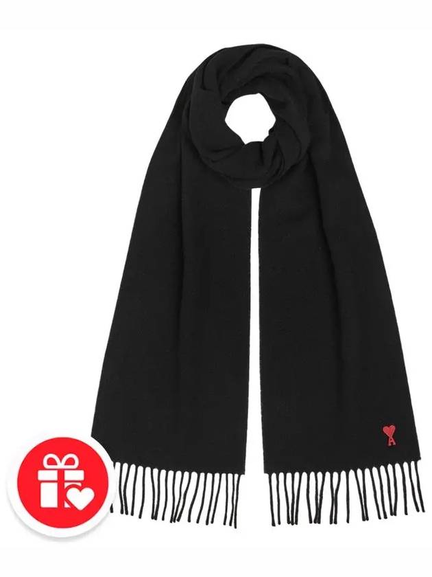 Small Heart Logo Classic Wool Scarf Black - AMI - BALAAN 8