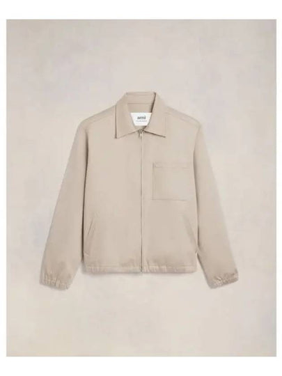 Heart Logo Zip-up Jacket Light Beige - AMI - BALAAN 2