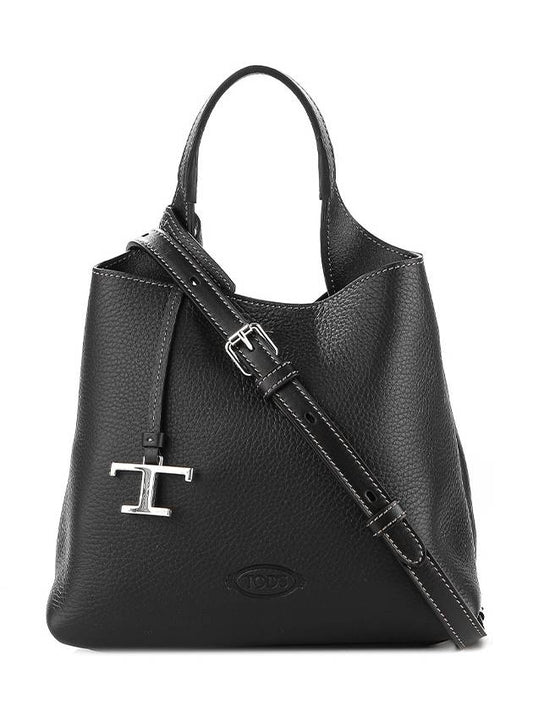Logo Mini Leather Tote Bag Black - TOD'S - BALAAN 2