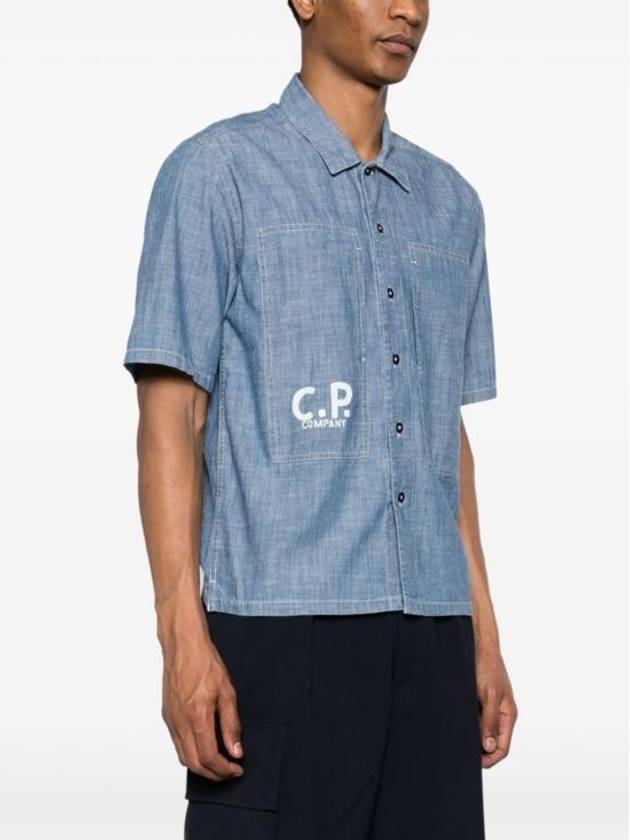 Chambray Logo Short Sleeve Shirt Blue - CP COMPANY - BALAAN 4