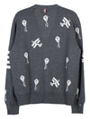 Sky Icon Merino Wool Cardigan Grey - THOM BROWNE - BALAAN 3