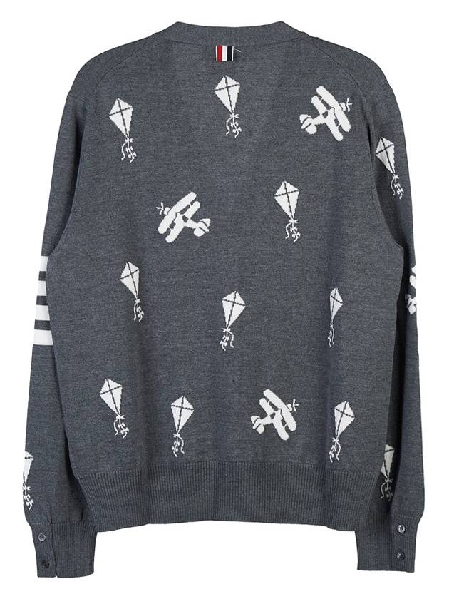 Sky Icon Merino Wool Cardigan Grey - THOM BROWNE - BALAAN 3