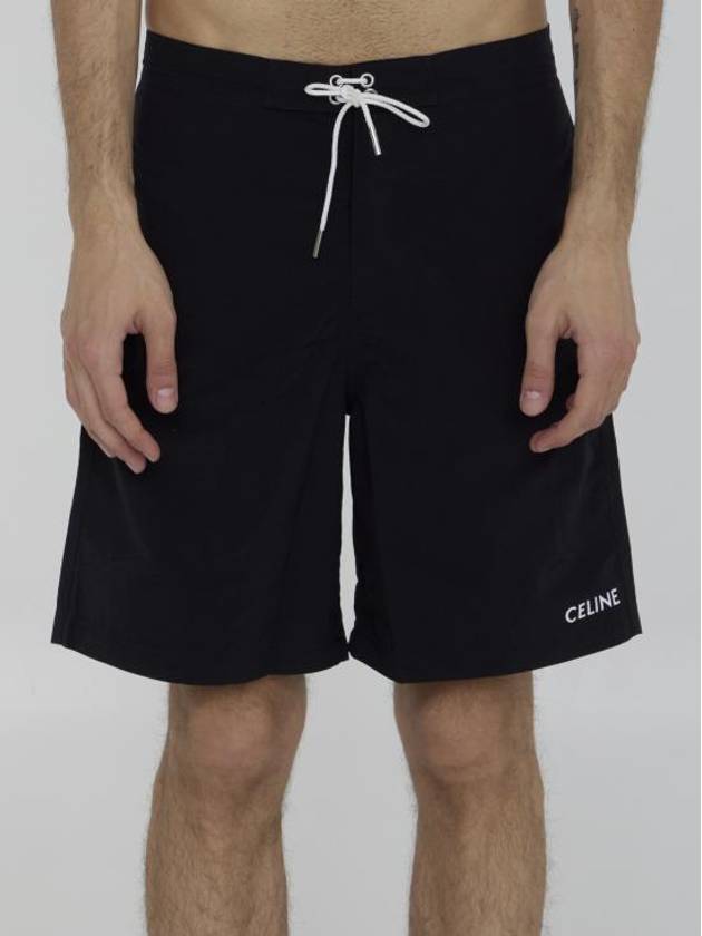 Logo Print Nylon Swimming Shorts Black - CELINE - BALAAN 1