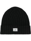 Extra Fine Merino Wool Logo Beanie Black - CP COMPANY - BALAAN 2