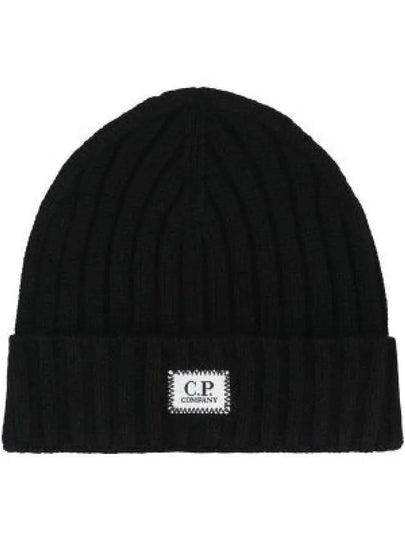 Extra Fine Merino Wool Logo Beanie Black - CP COMPANY - BALAAN 2