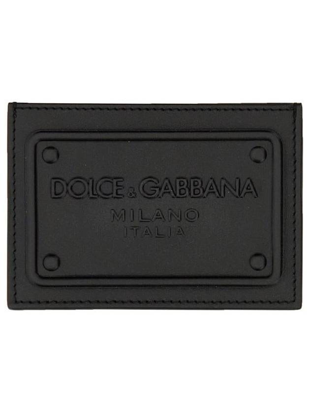 Raised Logo Calfskin Card Wallet Black - DOLCE&GABBANA - BALAAN 3