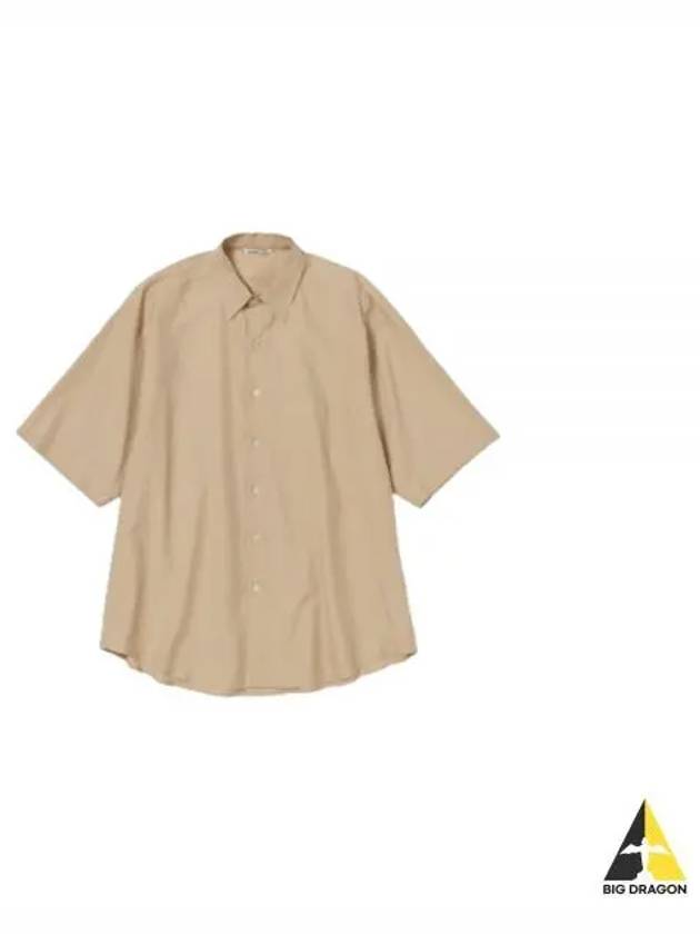 24 WASHED FINX TWILL BIG HALF SLEEVED SHIRT LIGHT BROWN A24SS03TN Fins Sleeve - AURALEE - BALAAN 1