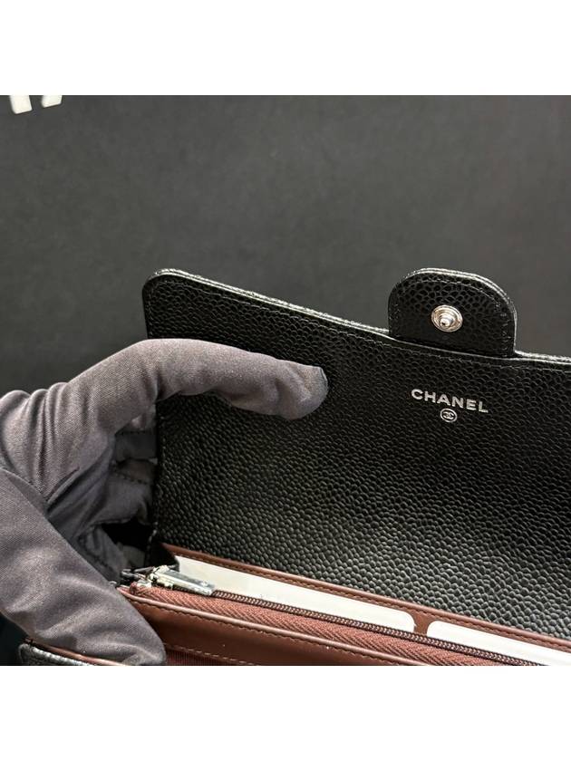 Wallet Classic Caviar Skin Black Silver Long - CHANEL - BALAAN 6