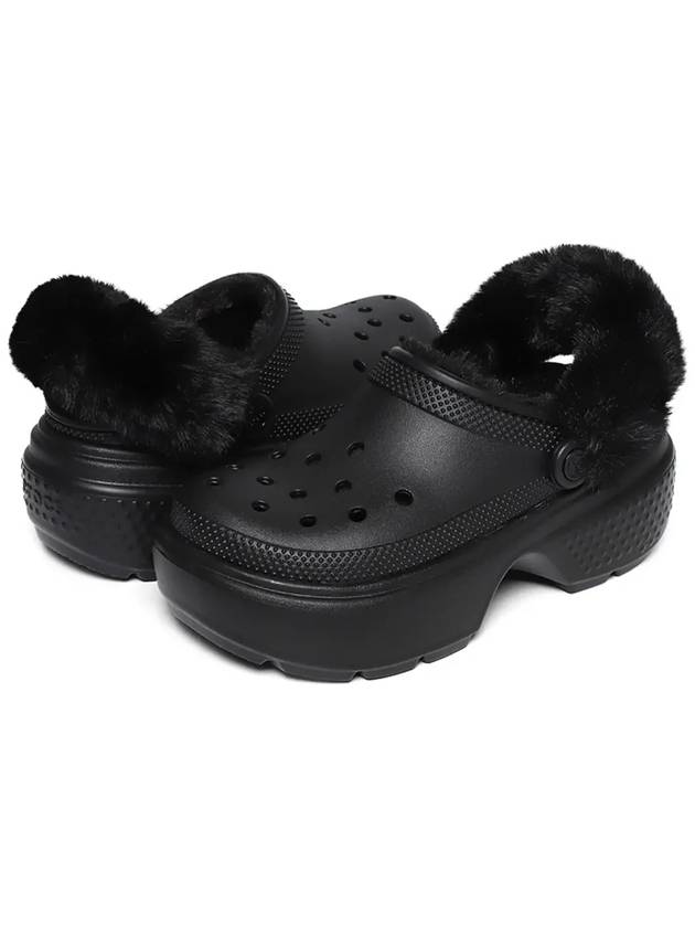 Stomp Lined Clog Fur Sandals Black - CROCS - BALAAN 7