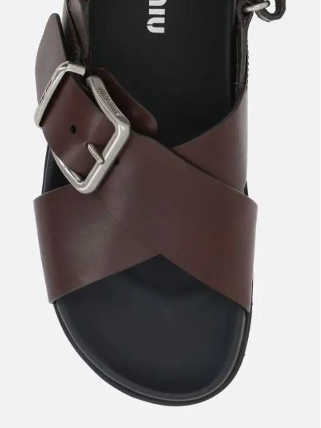 Women s Sporty Leather Sandals Dark Brown - MIU MIU - BALAAN 5