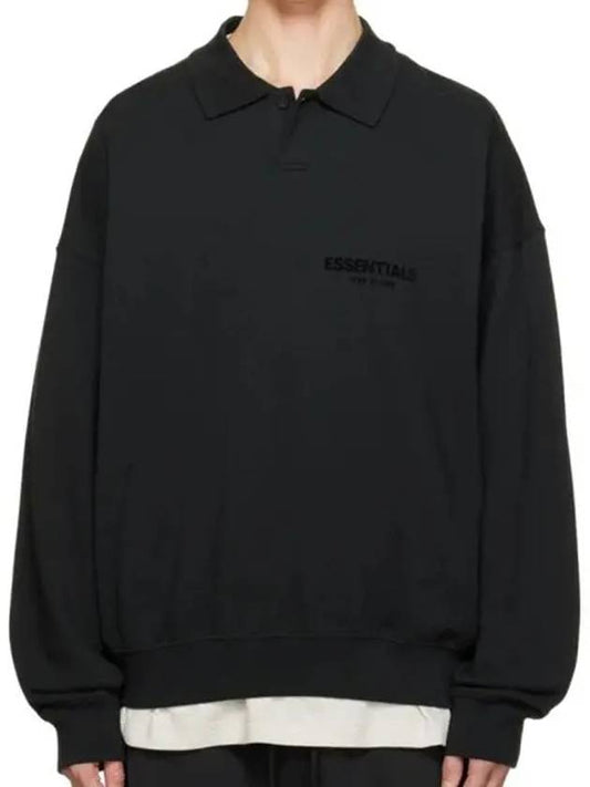 Essentials Minimal Logo Flocked Cuffs Rib Polo Collar Sweatshirt Black - FEAR OF GOD ESSENTIALS - BALAAN 1