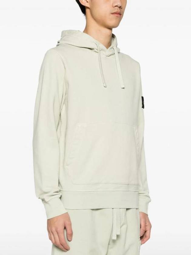 Logo Patch Cotton Fleece Hoodie Musk Green - STONE ISLAND - BALAAN 3