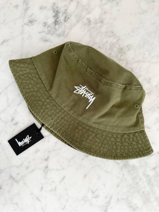 Embroidered Logo Stock Bucket Hat Moss - STUSSY - BALAAN 2