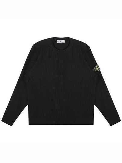 Men's Wappen Patch Crewneck Knit Sweatshirt Black - STONE ISLAND - BALAAN 2