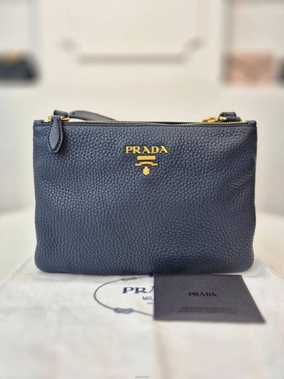 Double zip leather cross bag navy 1BH046 - PRADA - BALAAN 2