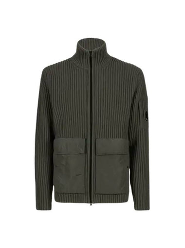 Lambswool Chrome Blend Zip-Up Cardigan Green - CP COMPANY - BALAAN 1