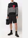 Striped Big Heart Logo Knit Top Black - AMI - BALAAN 5