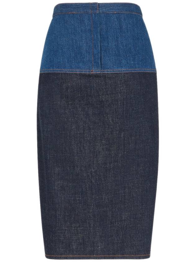 Two Tone Denim Pencil Skirt Blue - FENDI - BALAAN 4