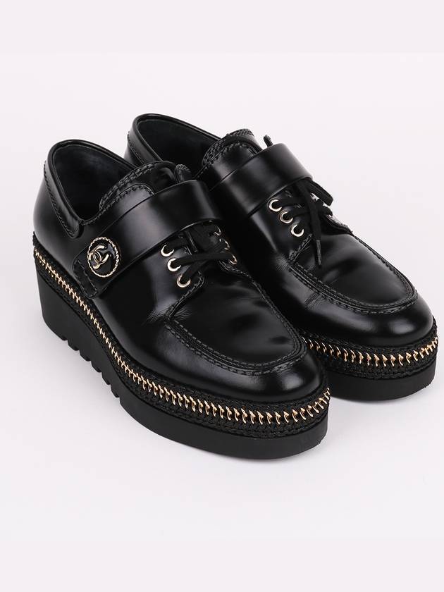 CC logo black lace up women s loafers - CHANEL - BALAAN 4