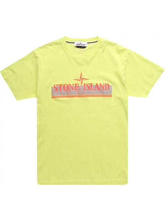 Tricromia One Print Garment Dyed Cotton Jersey Short Sleeve T-Shirt Light Yellow - STONE ISLAND - BALAAN 1