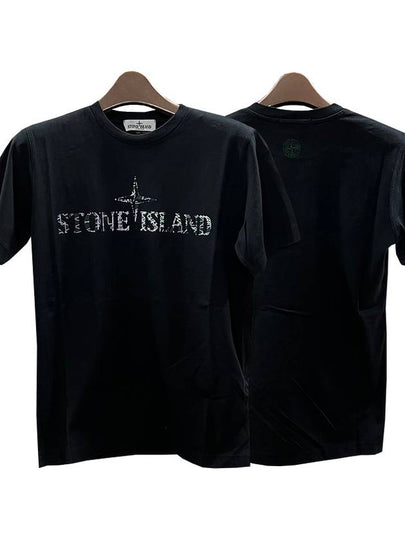 Kids Logo Print Cotton Short Sleeve T-Shirt Black - STONE ISLAND - BALAAN 2