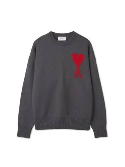 Big Heart Logo Wool Knit Top Grey - AMI - BALAAN 2