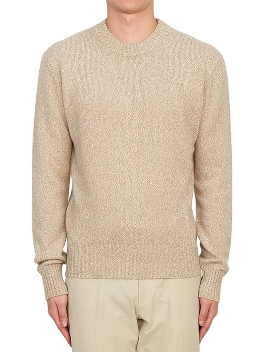 Men's Tonal Cashmere Crew Neck Sweater Champagne - AMI - BALAAN 2