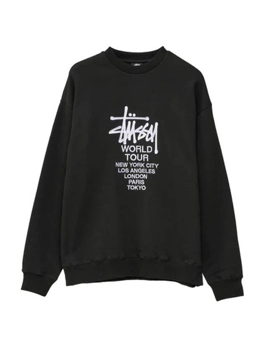 Solid World Tour Crew Neck Cotton Sweatshirt Black - STUSSY - BALAAN 1