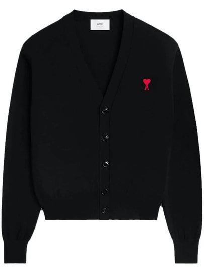 Red Heart Logo Merino Wool Cardigan Black - AMI - BALAAN 2