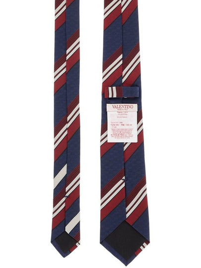 dark blue silk tie with diagonal bordeaux and white stripes - VALENTINO - BALAAN 2