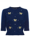 Women's Butterfly Embroidered Knit Top Blue - ALESSANDRA RICH - BALAAN 2