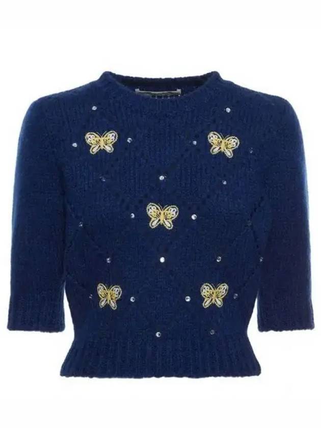 Women's Butterfly Embroidered Knit Top Blue - ALESSANDRA RICH - BALAAN 2