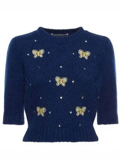 Women's Butterfly Embroidered Knit Top Blue - ALESSANDRA RICH - BALAAN 2